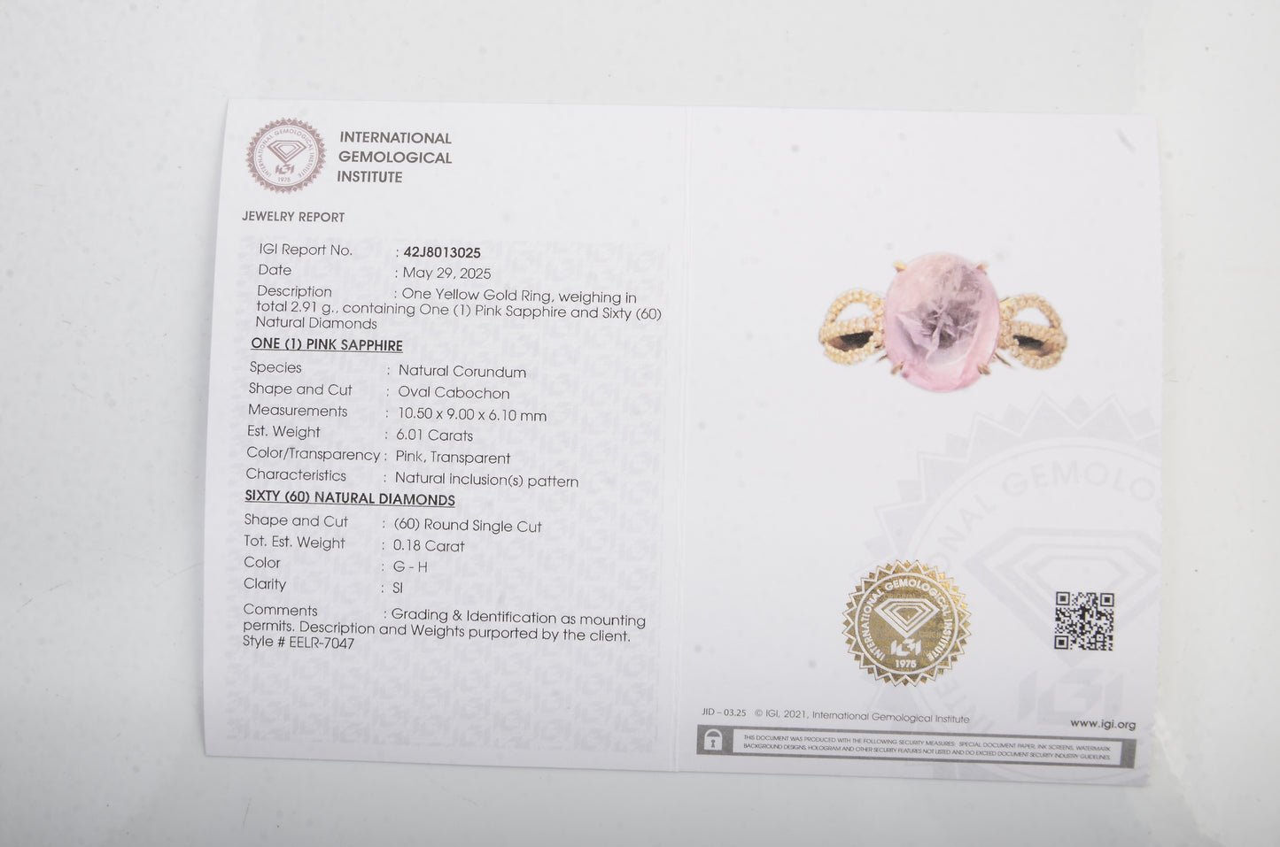 6.19 Ct Oval Cabochon Natural Corundum Pink Sapphire 14K Gold Ring