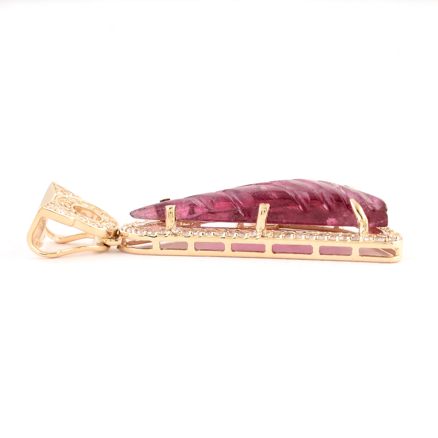 4.79 Ct Fancy Carving Natural Tourmaline 14K Gold Pendant