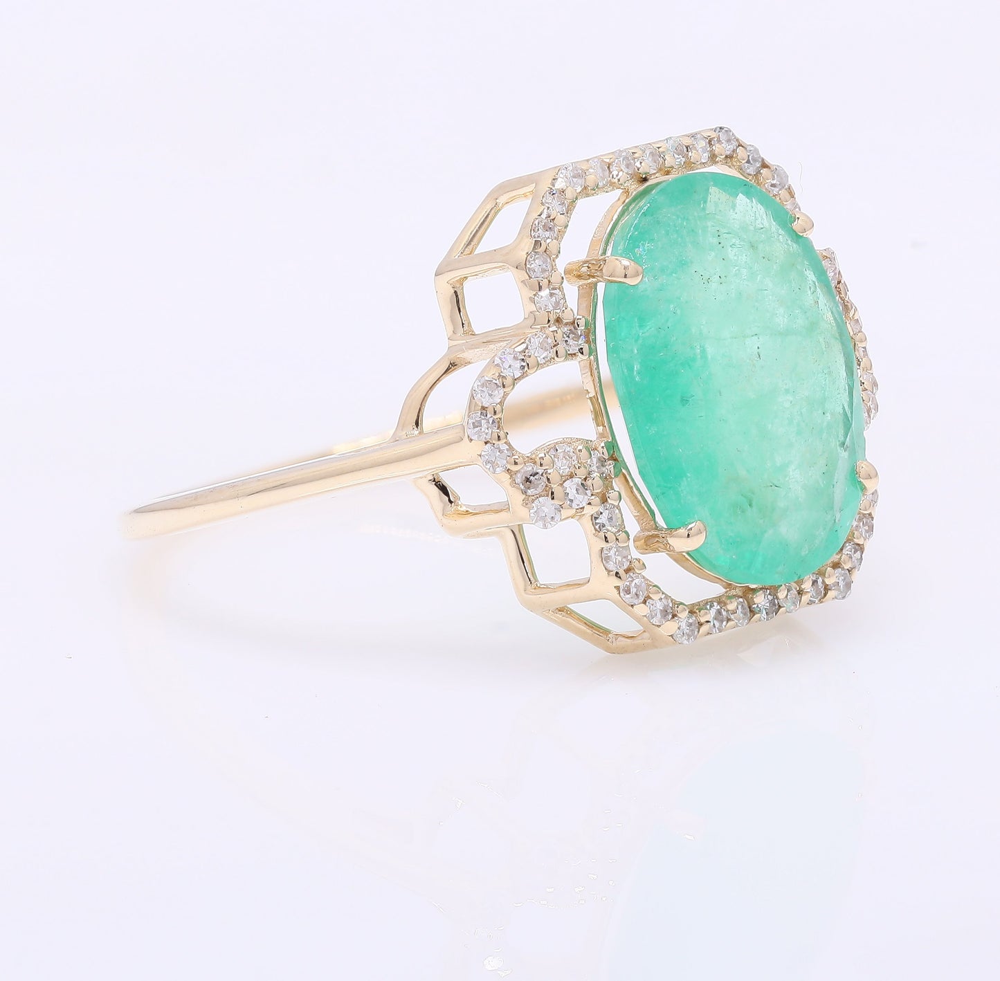 3.02 Ct Oval Mixed Cut Natural Emerald 14K Gold Ring