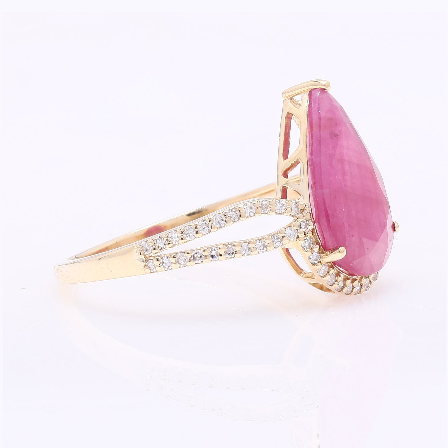 3.02 Ct Pear Mixed Cut Natural Ruby 14K Gold Ring