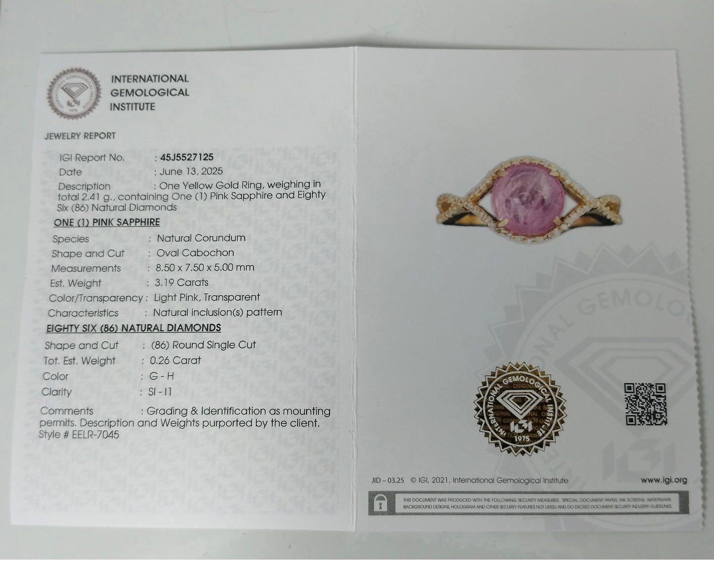3.45 Ct Oval Cabochon Natural Corundum Pink Sapphire 14K Gold Ring