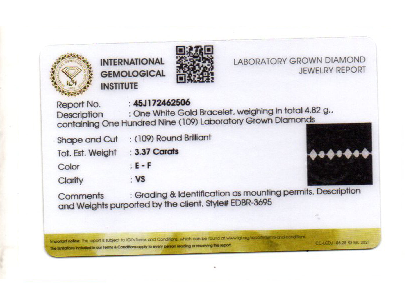 3.37 Carats Lab Grown Diamond 14K Gold Bracelet