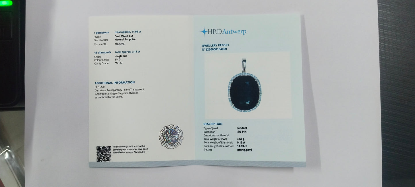 12.08 Ct Oval Mixed Cut Natural Sapphire 14K Gold Pendant