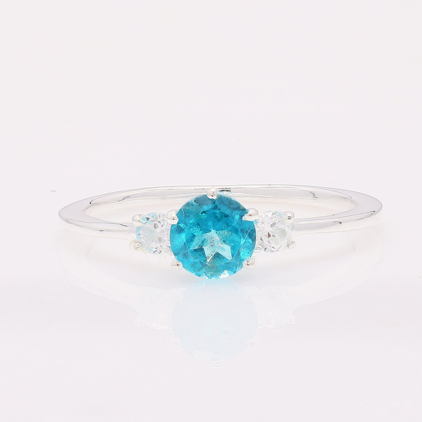 1.33 Ct Round Paraiba Topaz 925 Silver Ring