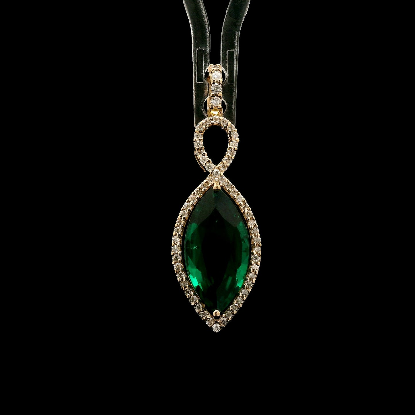 2.95 Ct Marquise Mixed Cut Lab Grown Emerald 14K Gold Pendant
