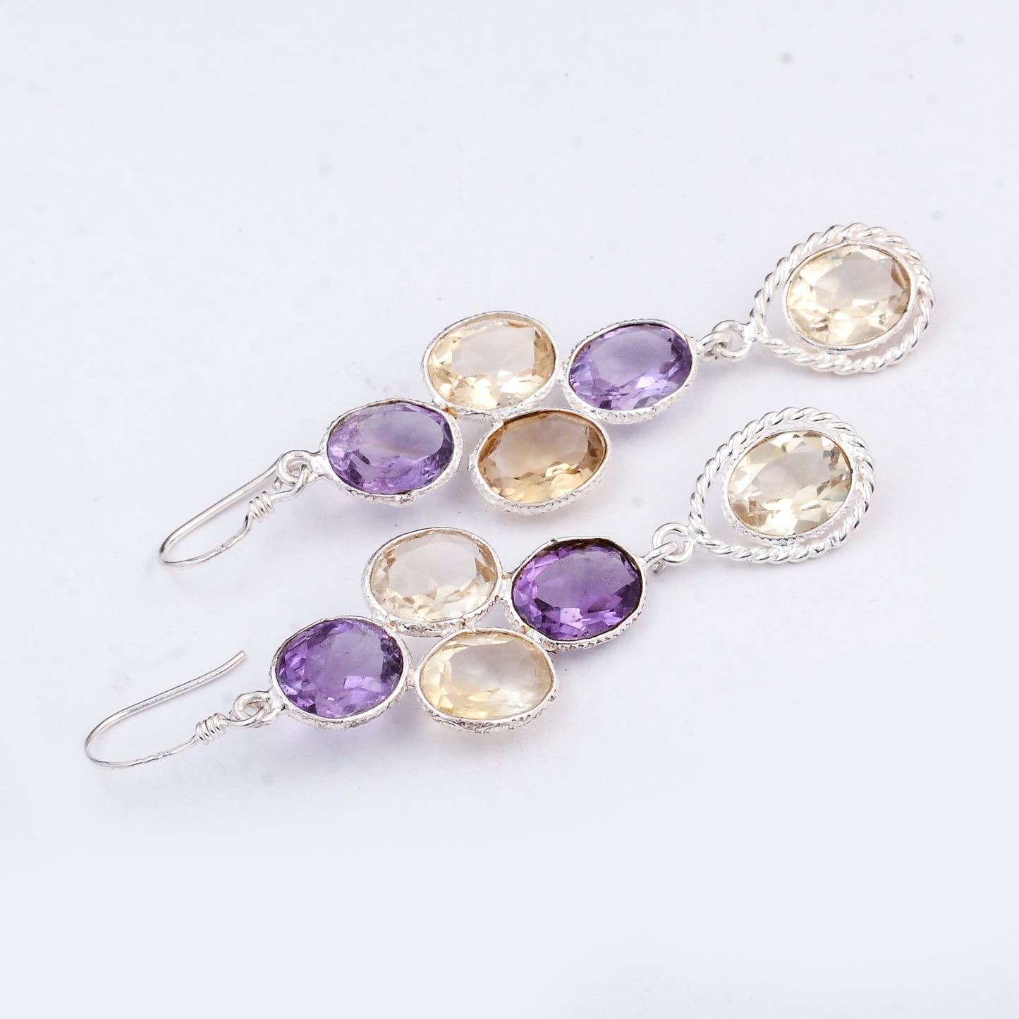 13.85 Ct Amethyst, Citrine 925 Sterling Silver Earrings