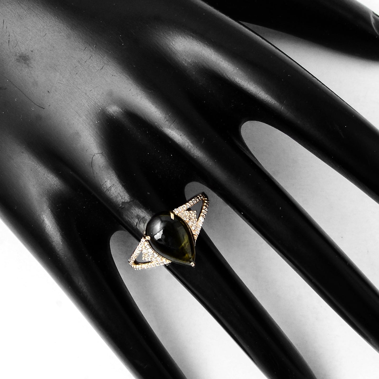 3.30 Ct Pear Cabochon Natural Tourmaline 14K Gold Ring