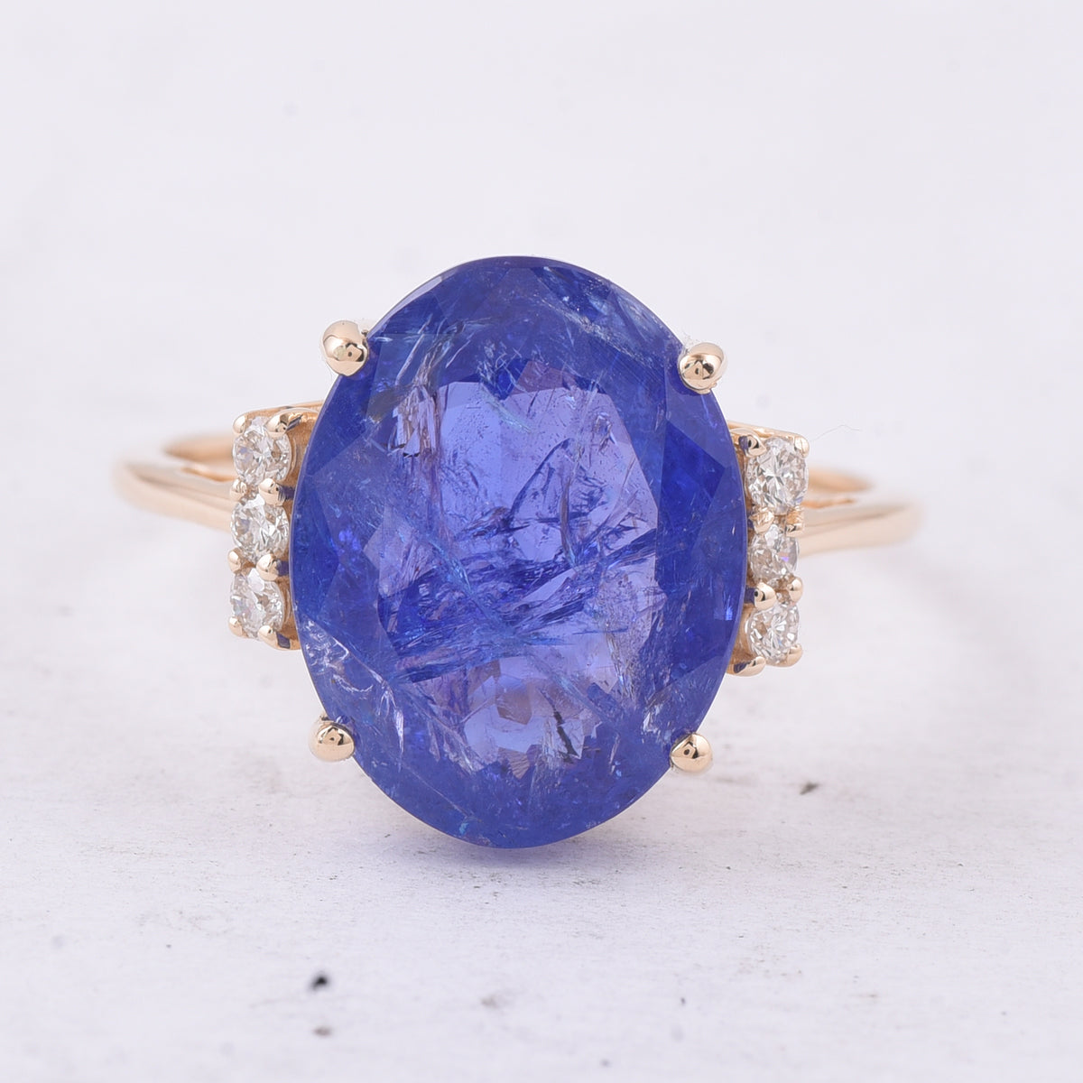 6.81 Ct Oval Natural Tanzanite 14K Gold Ring