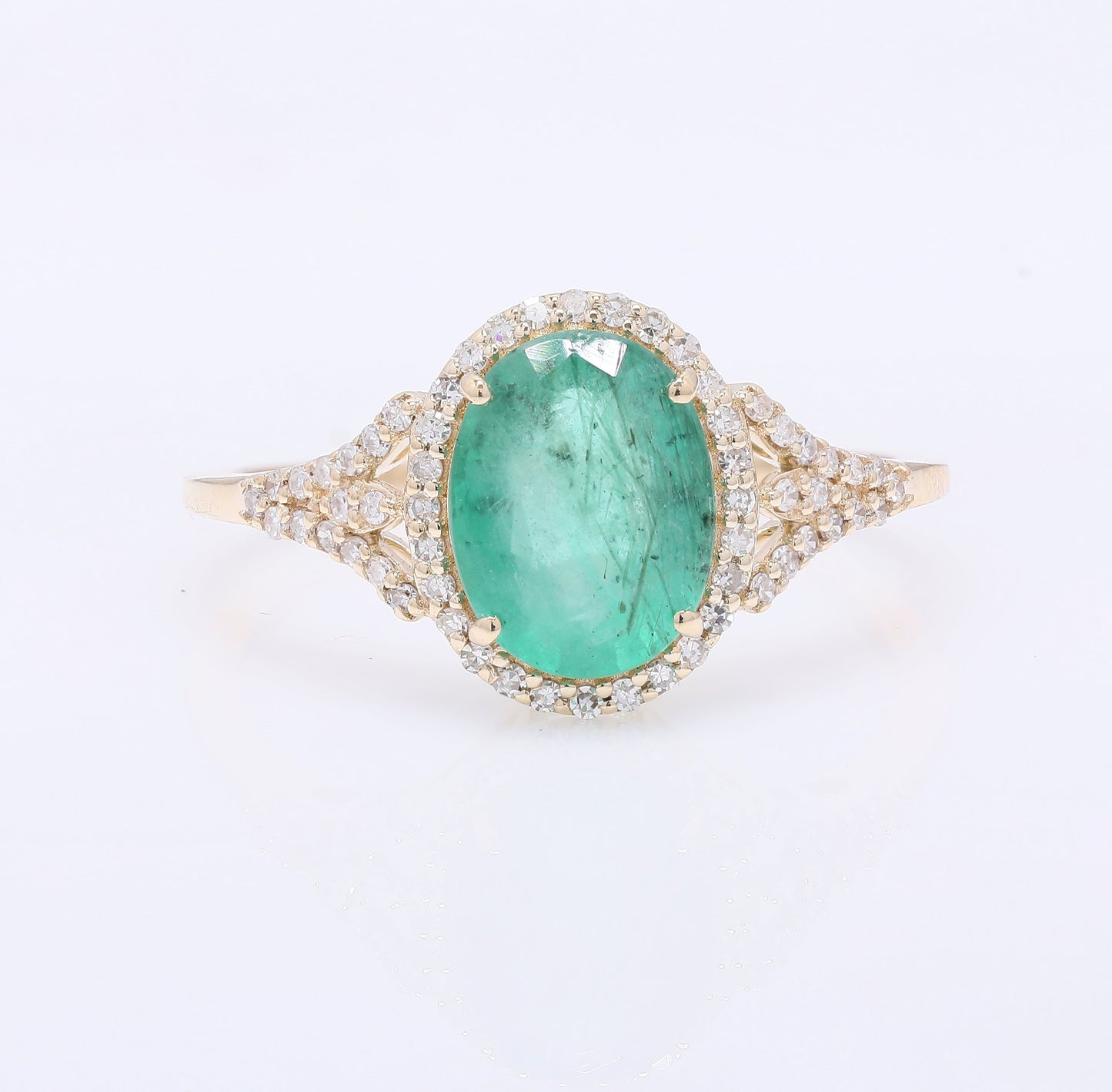 1.86 Ct Oval Mixed Cut Natural Emerald 14K Gold Ring