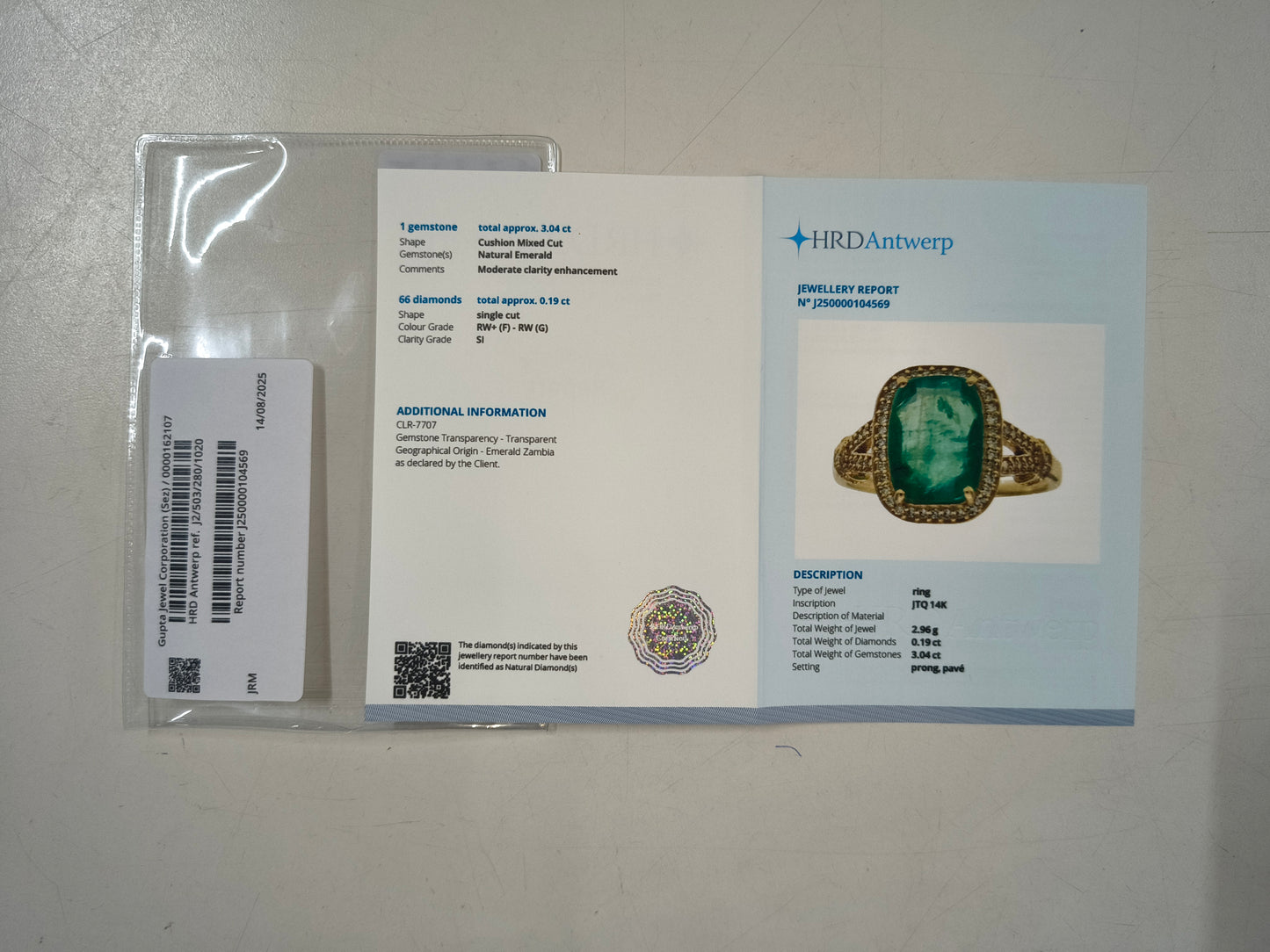 3.23 Ct Cushion Mixed Cut Natural Emerald 14K Gold Ring