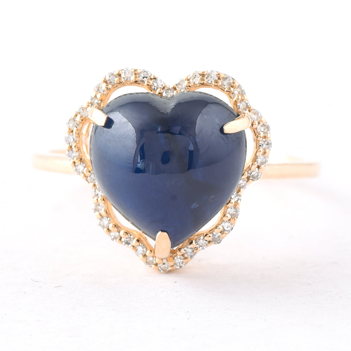 6.85 Ct Heart Cabochon Natural Sapphire 14K Gold Ring