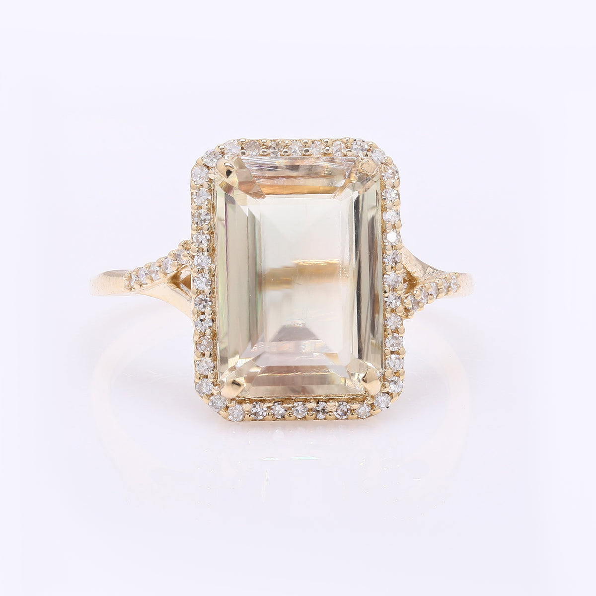 4.84 Ct Octagon Step Cut Natural Sunstone 14K Gold Ring