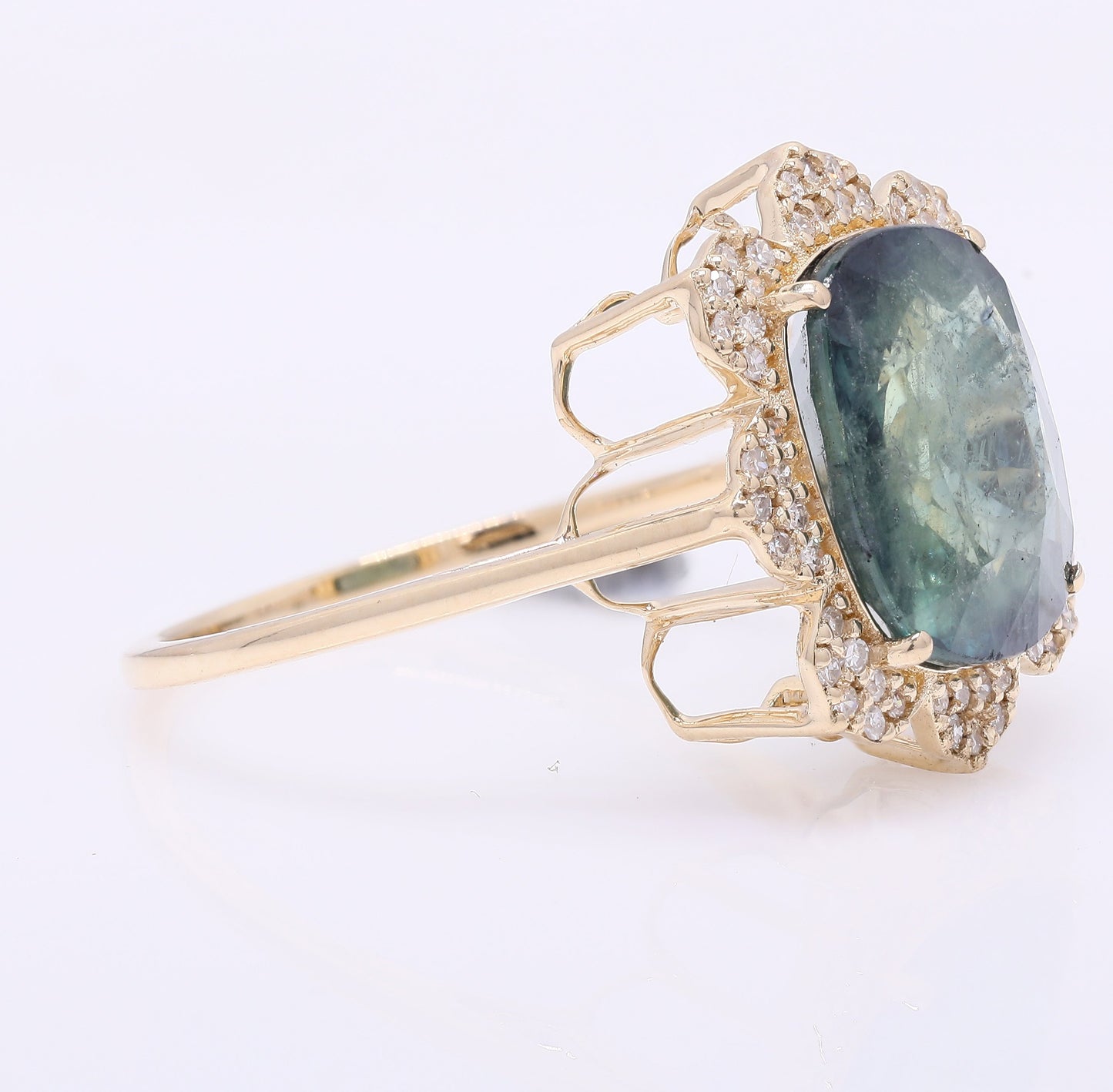 6.13 Ct Cushion Mixed Cut Natural Sapphire 14K Gold Ring