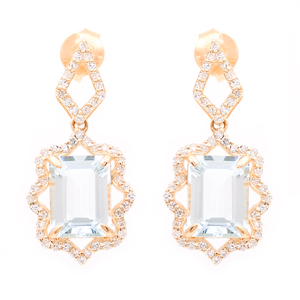 2.74 Ct Octagon Step Cut Natural Aquamarine 14K Gold Earrings