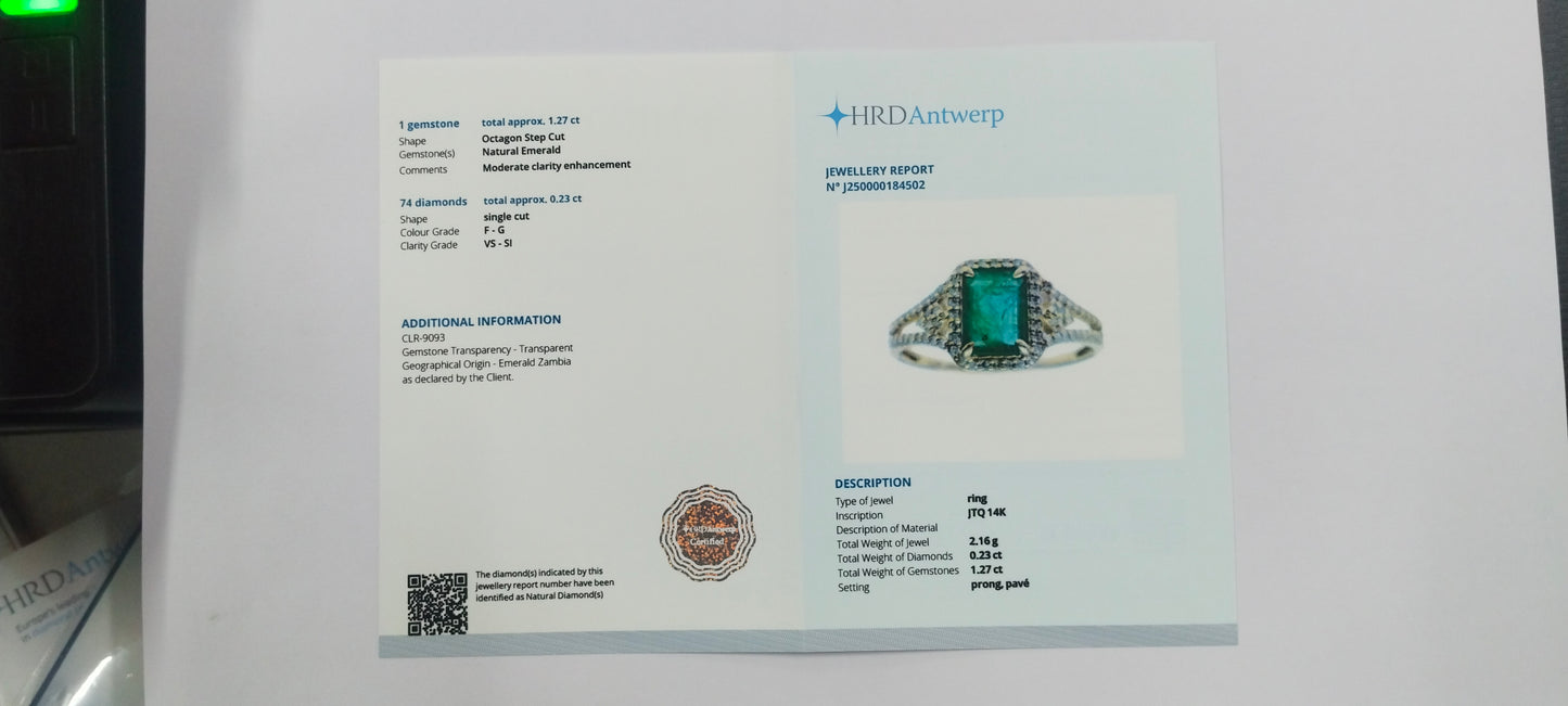 1.50 Ct Octagon Step Cut Natural Emerald 14K Gold Ring