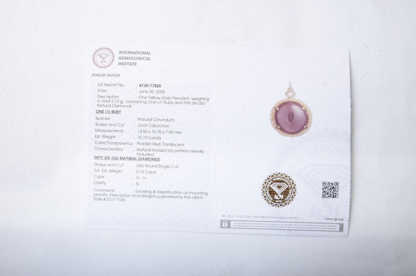 10.35 Ct Oval Cabochon Natural Corundum Ruby 14K Gold Pendant