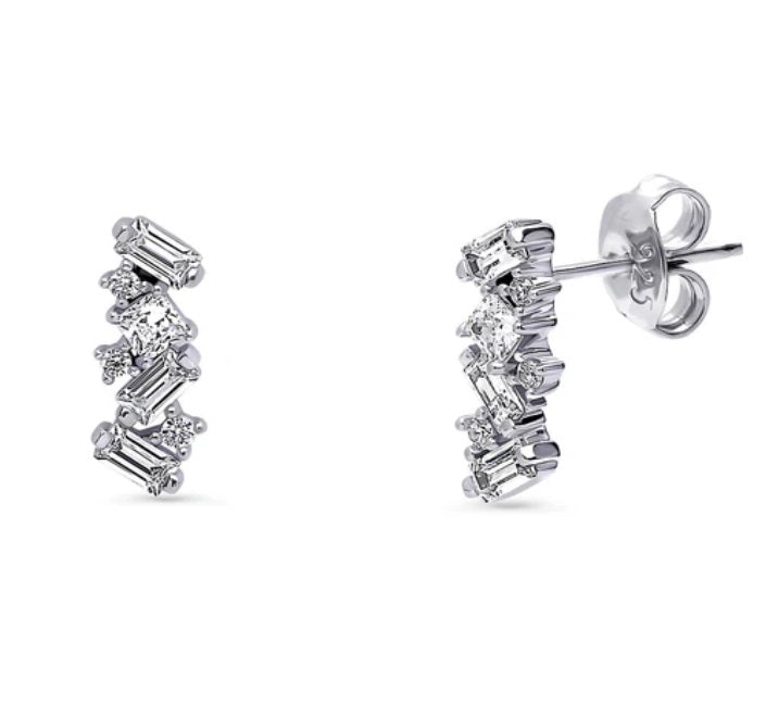 Cluster Bar CZ Stud Earrings in Sterling Silver