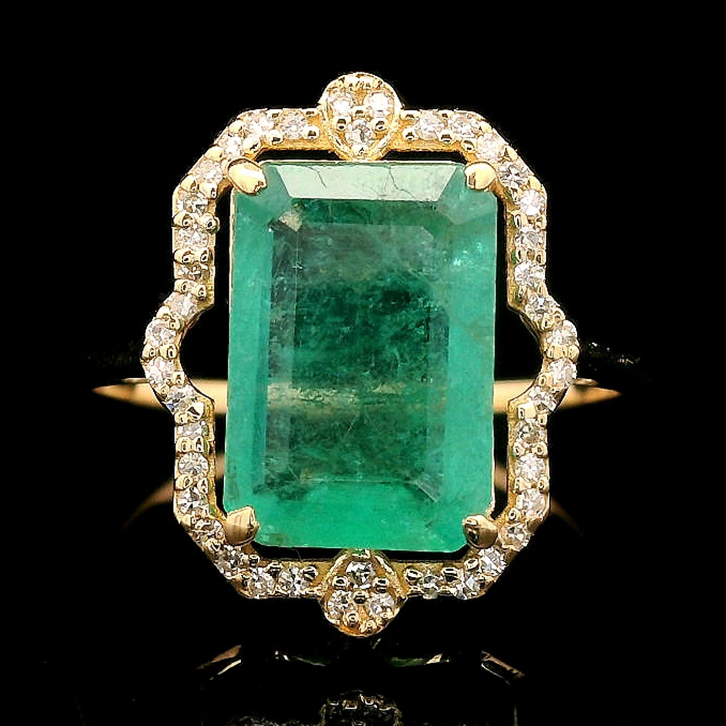 3.14 Ct Octagon Step Cut Natural Emerald 14K Gold Ring
