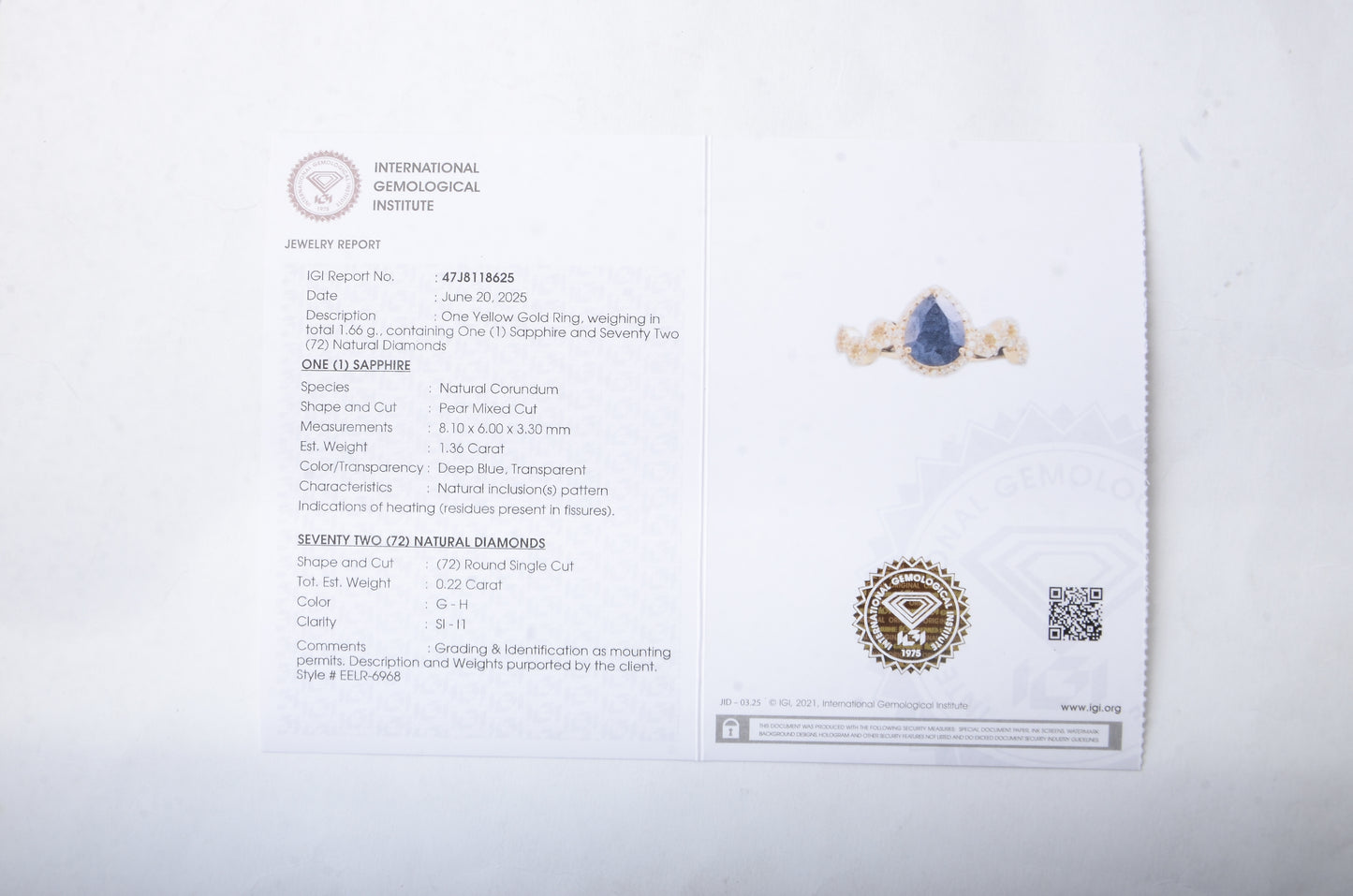 1.58 Ct Pear Mixed Cut Natural Corundum Sapphire 14K Gold Ring