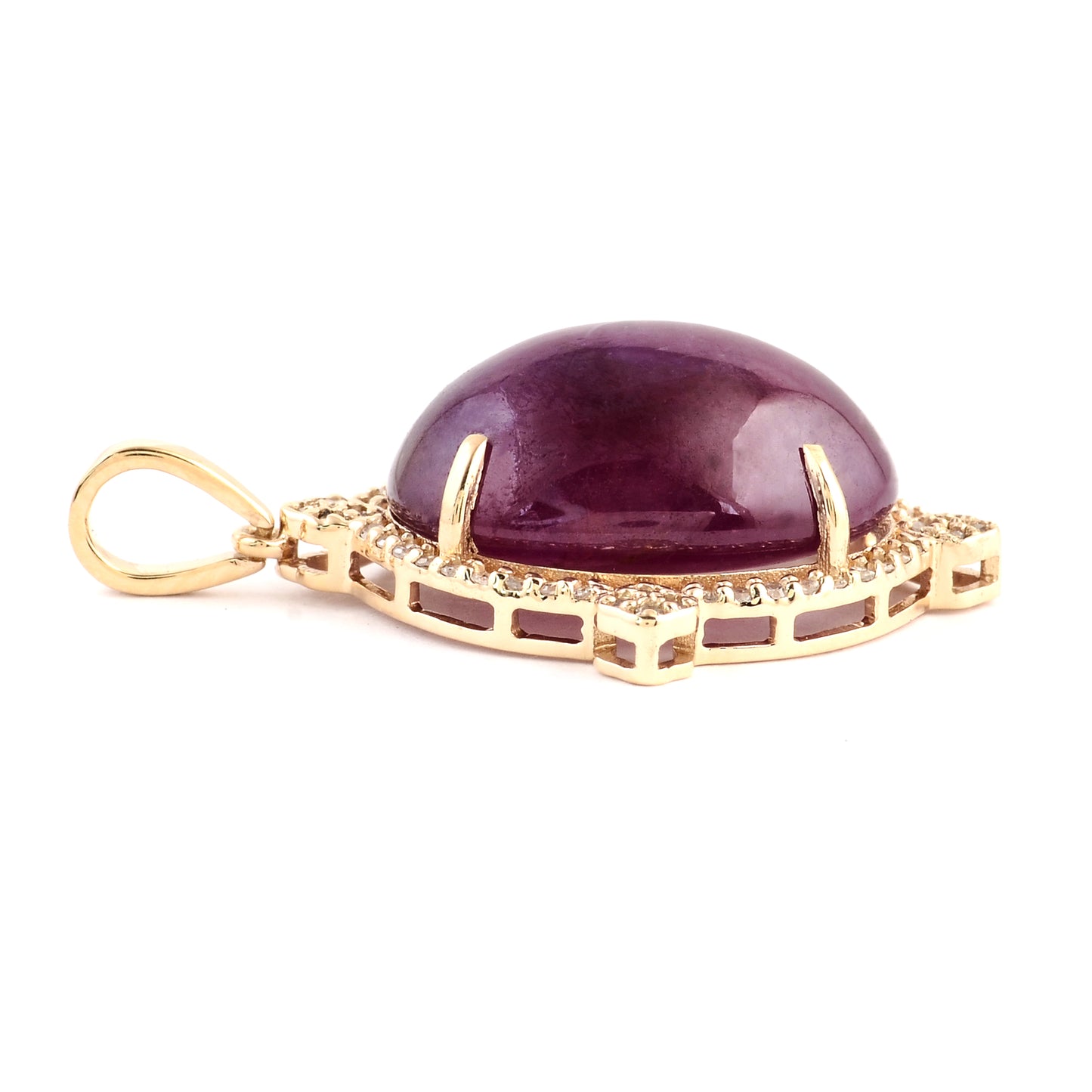 13.42 Ct Oval Cabochon Natural Corundum Ruby 14K Gold Pendant