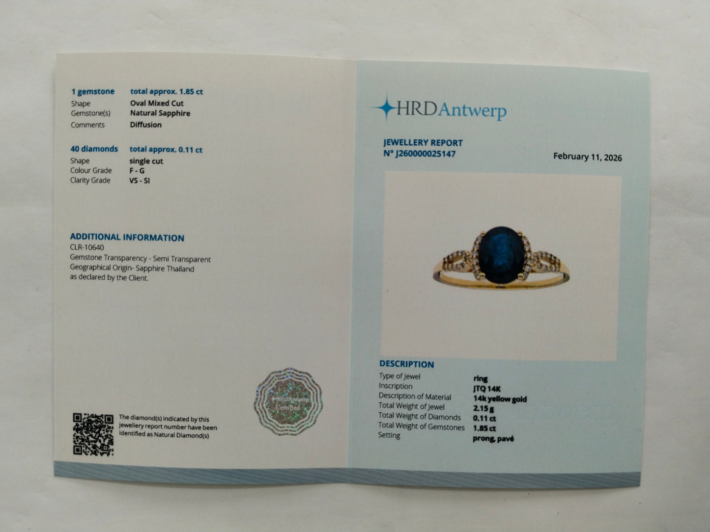 1.96 Ct Oval Mixed Cut Natural Sapphire 14K Gold Ring