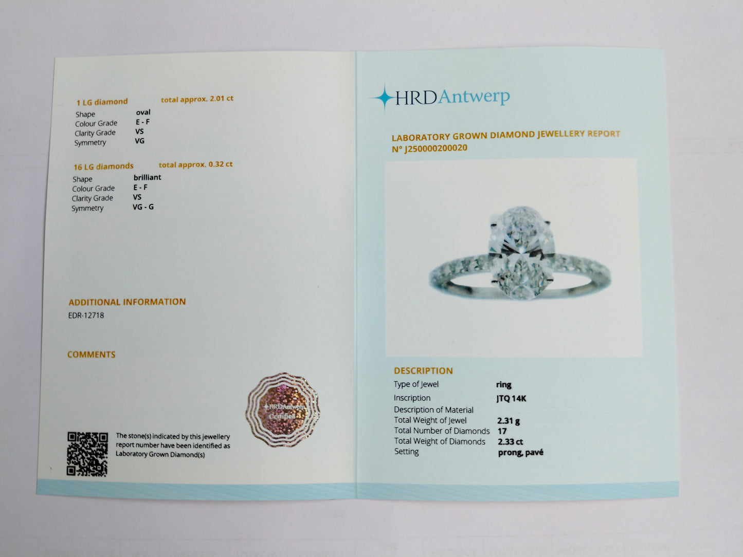 2.33 Carats Lab Grown Diamond 14K Gold Ring