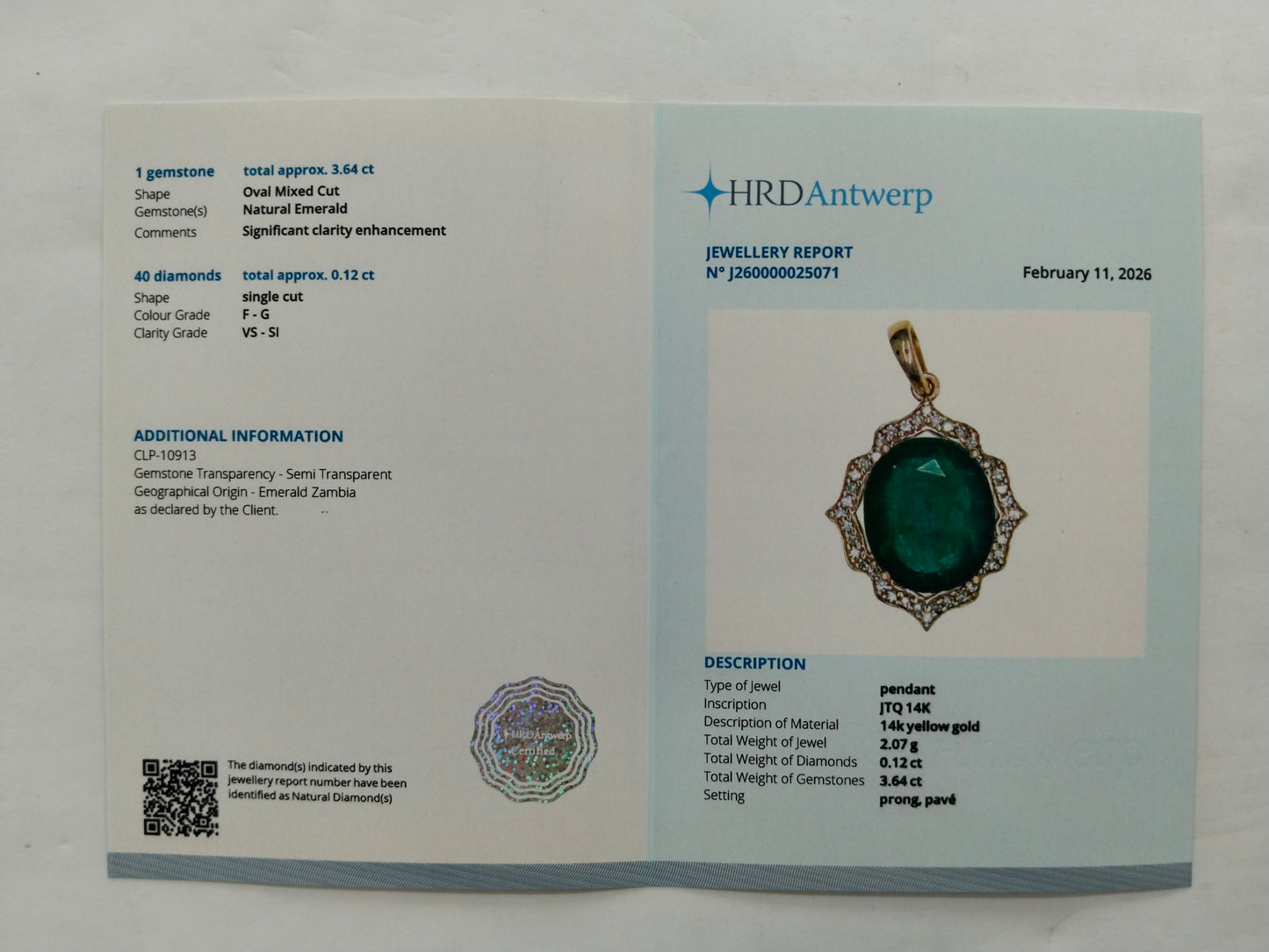 3.76 Ct Oval Mixed Cut Natural Emerald 14K Gold Pendant