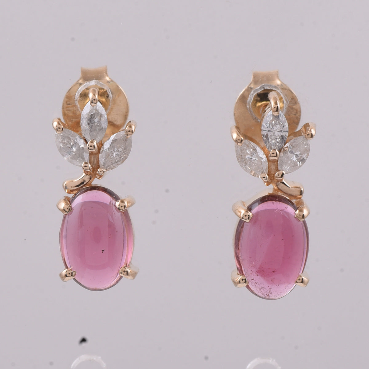1.49 Ct Oval Cabochon Cut Natural Pink Tourmaline 14K Gold Earrings