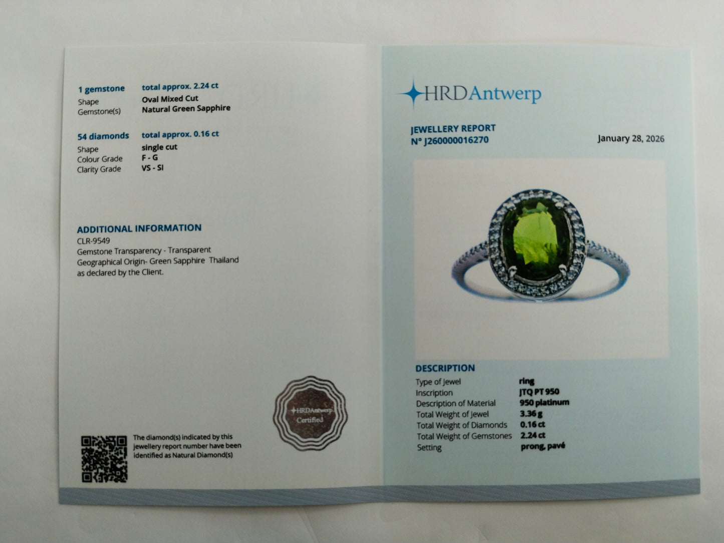 2.40 Ct Oval Mixed Cut Natural Green Sapphire 950 Platinum Ring