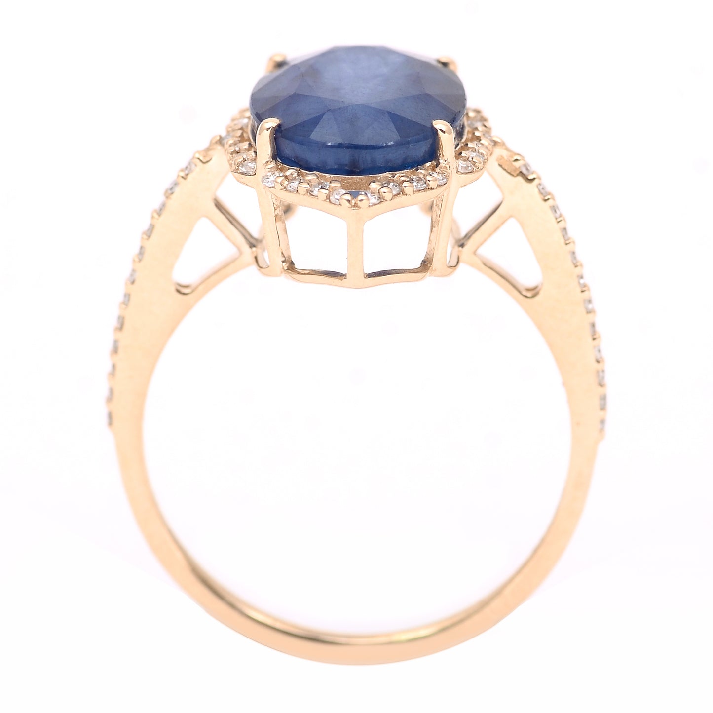 5.90 Ct Oval Mixed Cut Natural Sapphire 14K Gold Ring