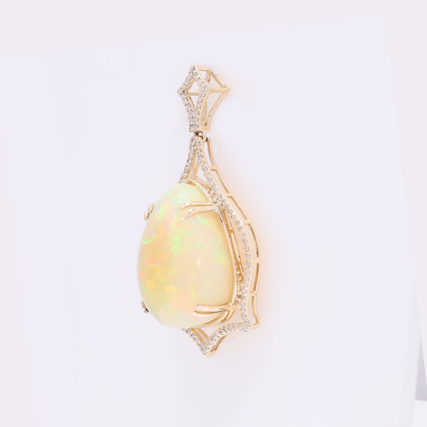 21.97 Ct Pear Cabochon Natural Opal 14K Gold Pendant
