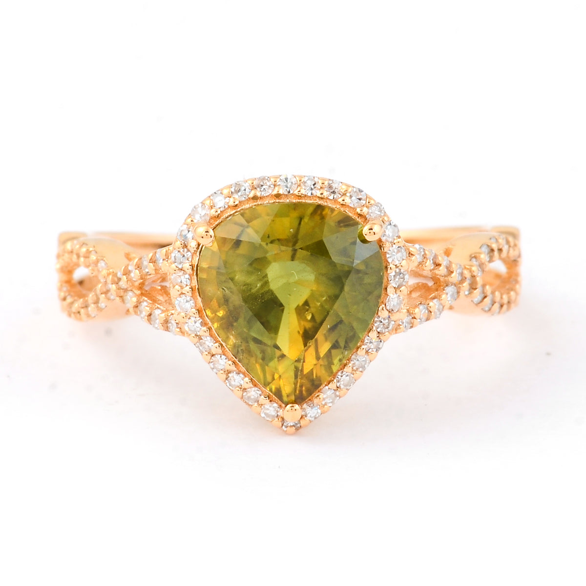 2.64 Ct Pear Mixed Cut Natural Green Sapphire 14K Gold Ring