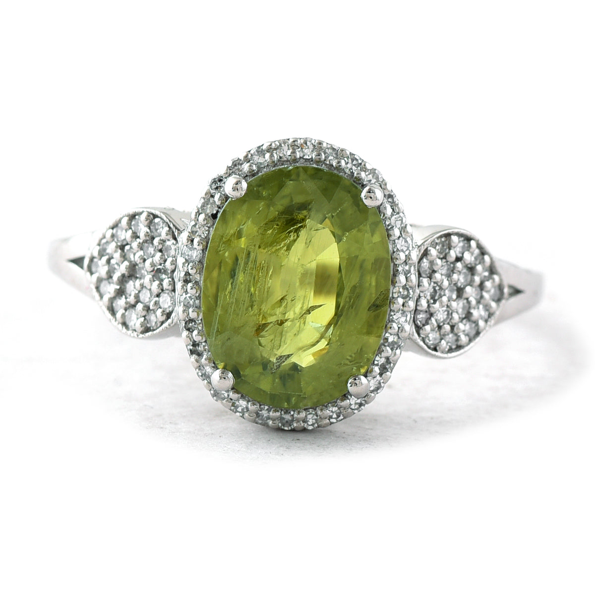 3.20 Ct Oval Mixed Cut Natural Green Sapphire 950 Platinum Ring