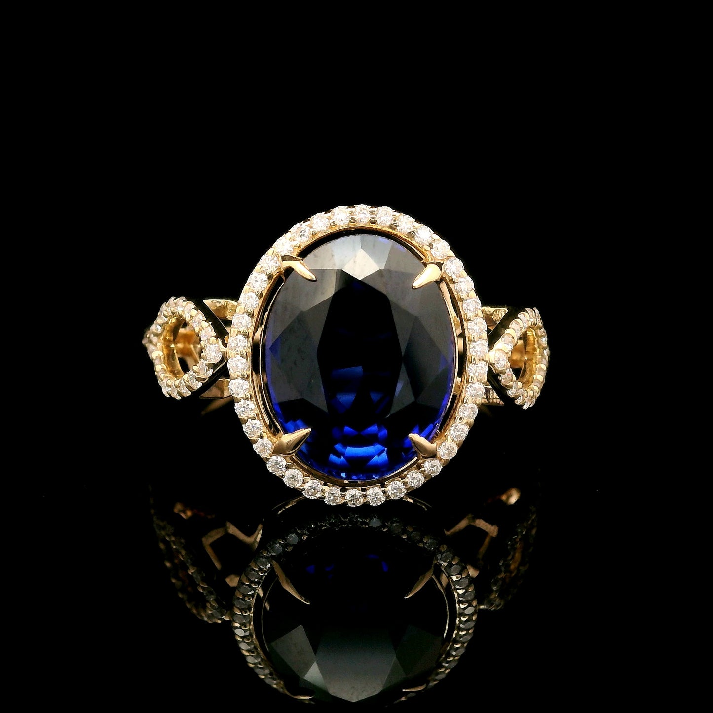 5.21 Ct Oval Mixed Cut Lab Grown Sapphire 14K Gold Ring
