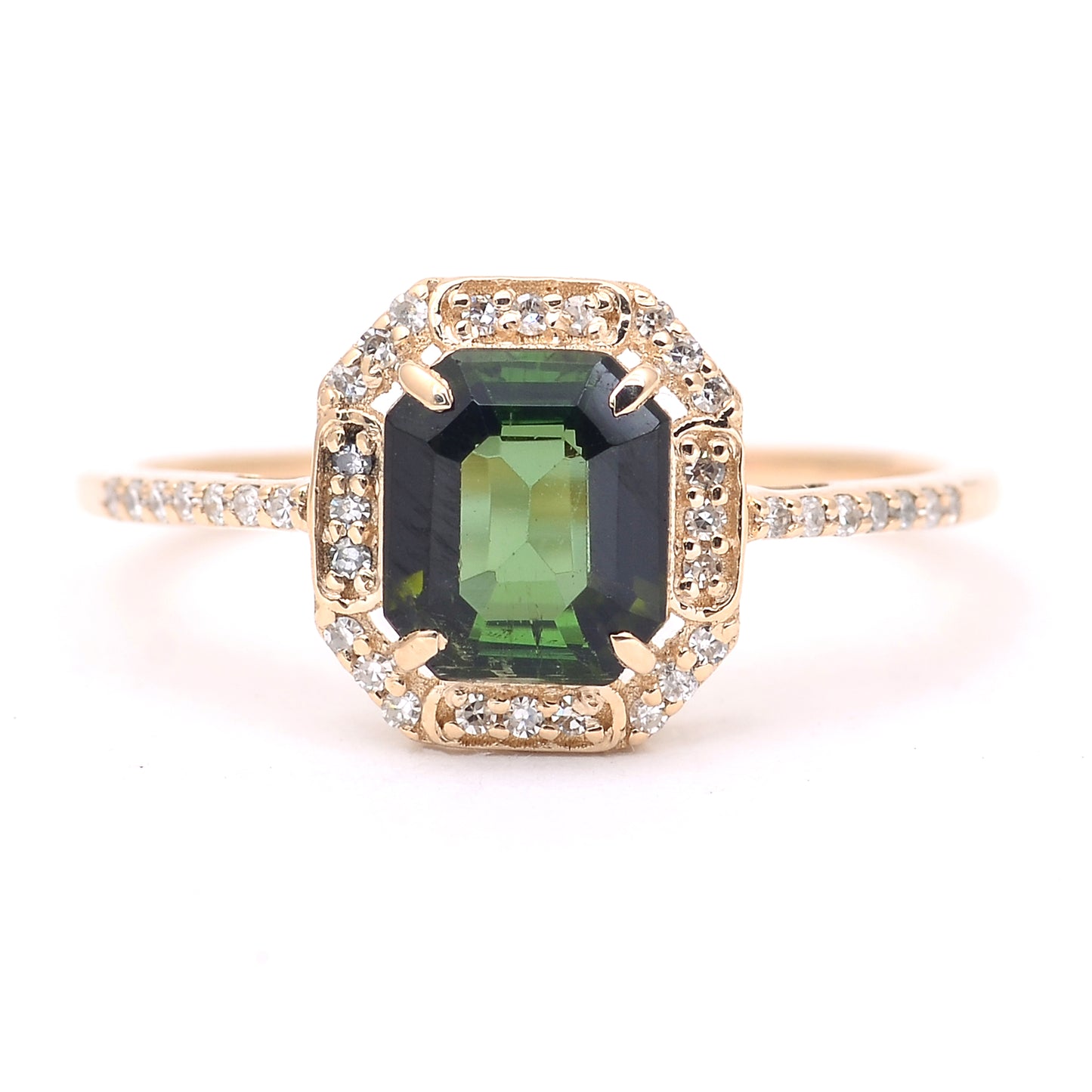 1.19 Ct Octagon Step Cut Natural Tourmaline 14K Gold Ring