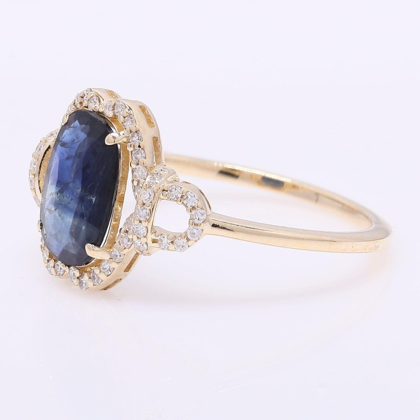 1.34 Ct Cushion Mixed Cut Natural Sapphire 14K Gold Ring