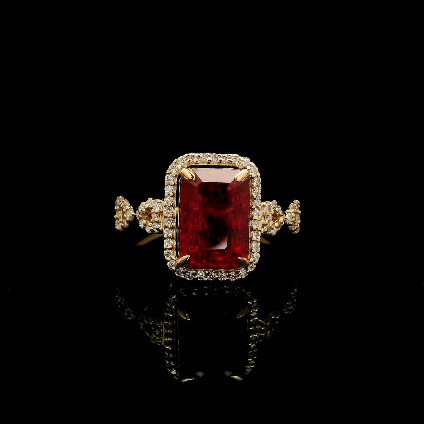 3.54 Ct Emerald Cut Lab Grown Ruby 14K Gold Ring