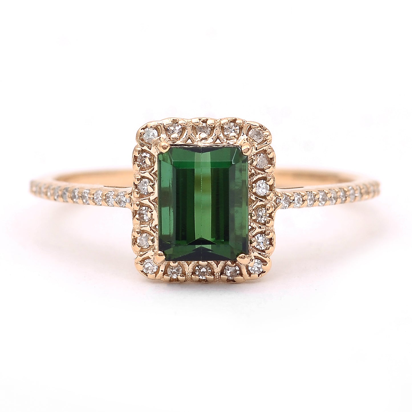 1.35 Ct Octagon Step Cut Natural Tourmaline 14K Gold Ring
