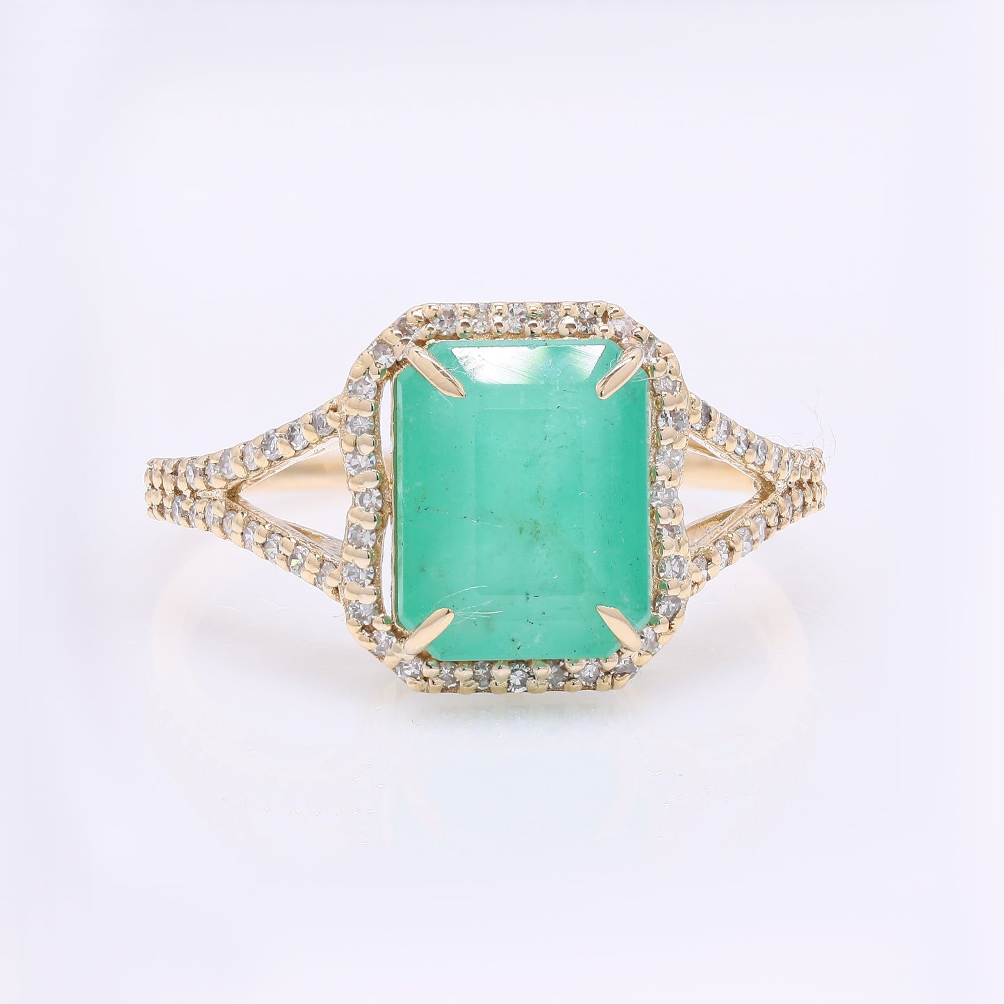 3.07 Ct Octagon Step Cut Natural Emerald 14K Gold Ring
