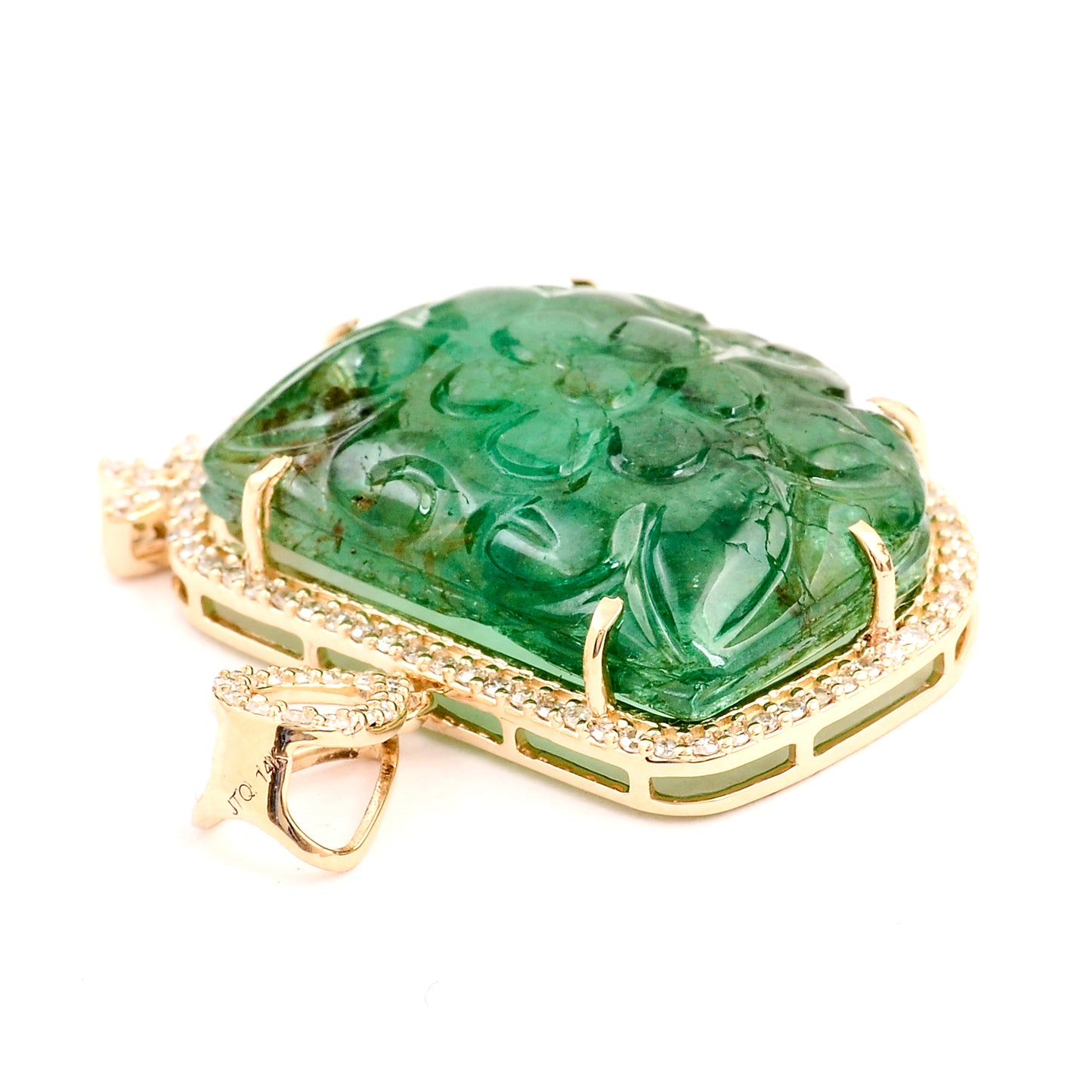 15.29 Ct Fancy Carving Emerald 14K Gold Pendant