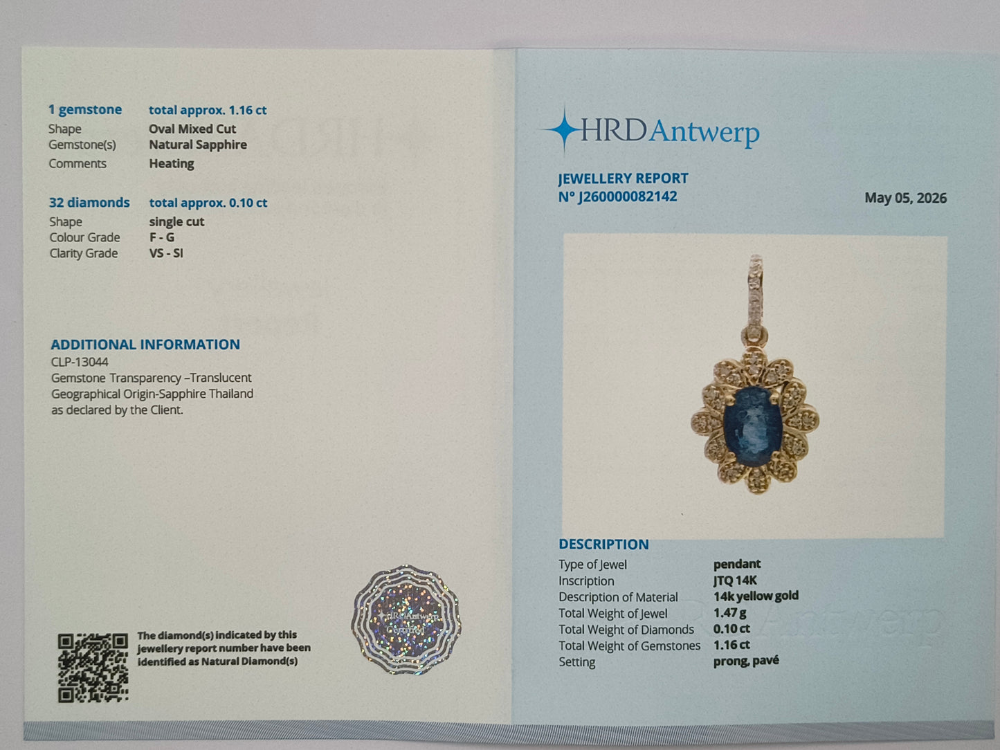 1.26 Ct Oval Mixed Cut Natural Sapphire 14K Gold Pendant