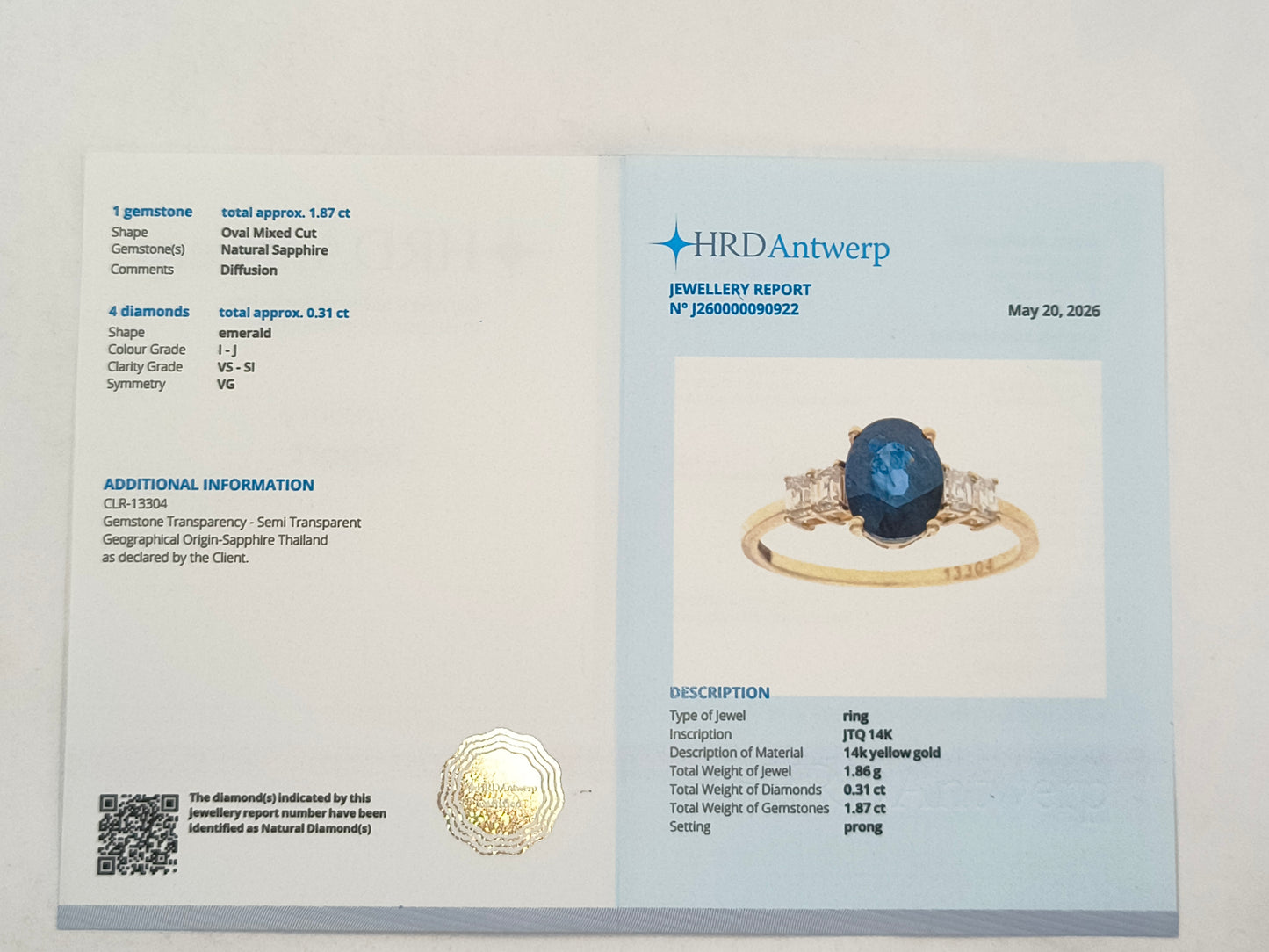 2.18 Ct Oval Sapphire 14K Gold Ring