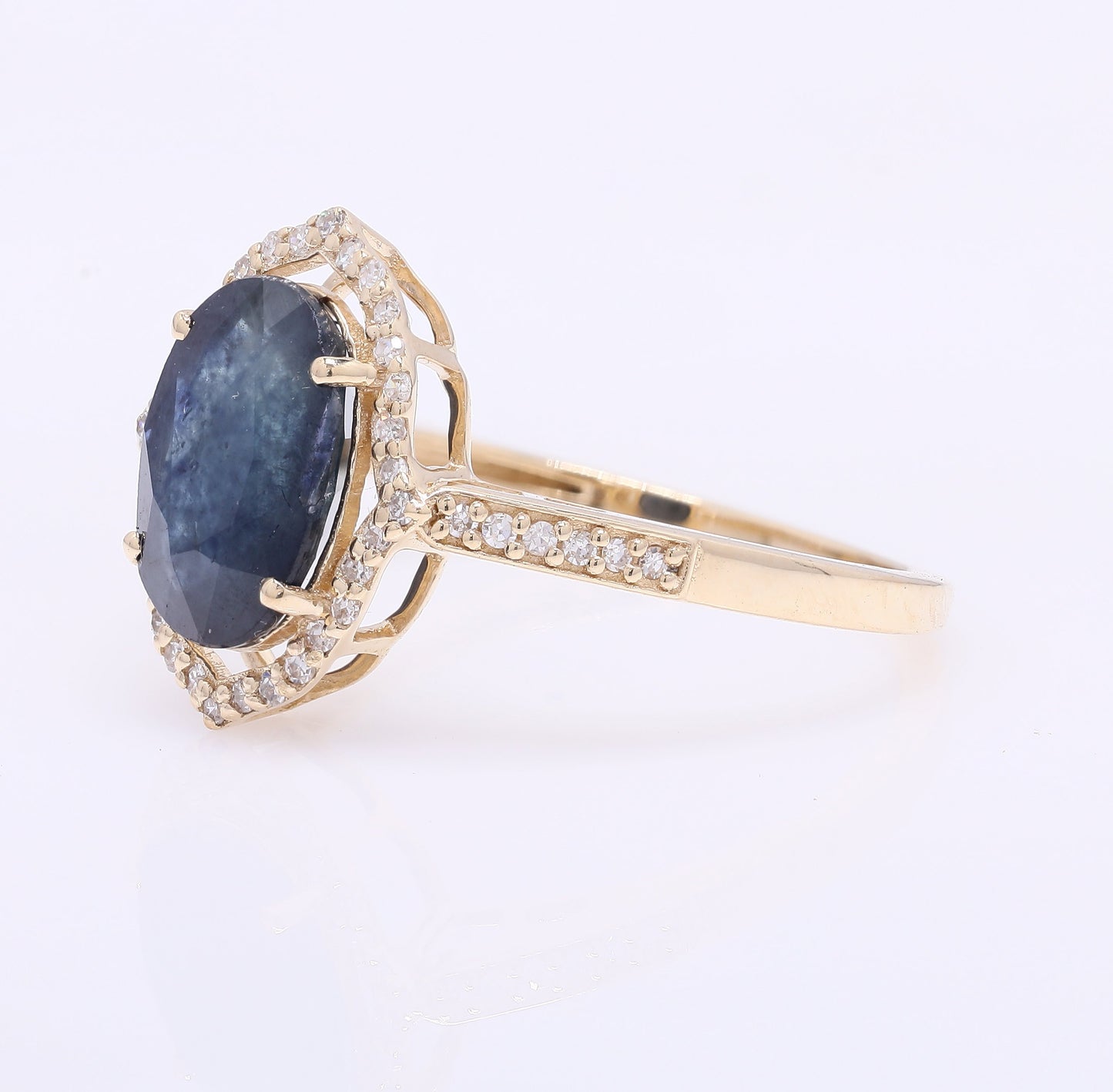 2.55 Ct Oval Mixed Cut Natural Sapphire 14K Gold Ring