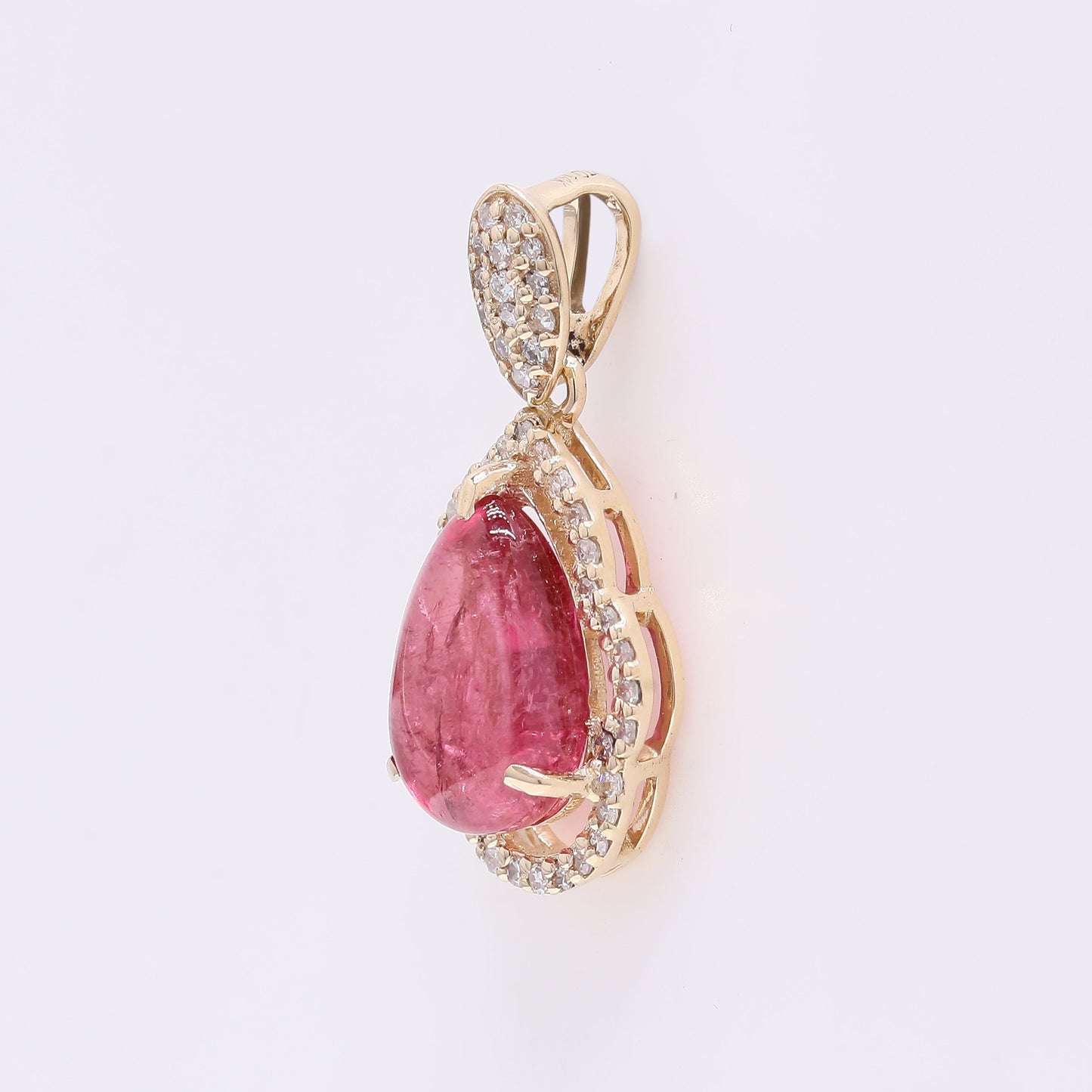 2.46 Ct Pear Cabochon Natural Tourmaline 14K Gold Pendant