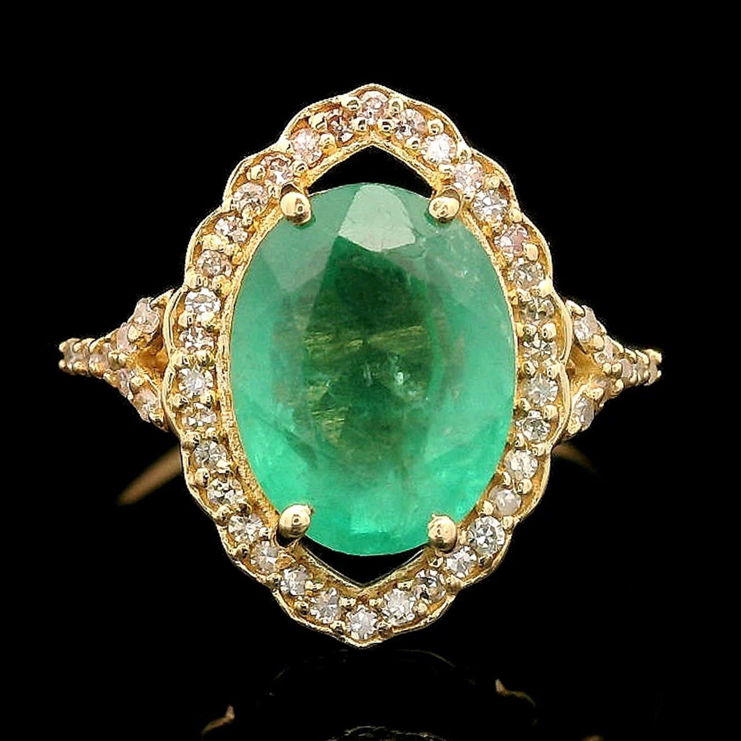 2.41 Ct Oval Mixed Cut Natural Emerald 14K Gold Ring