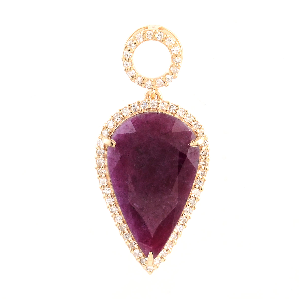5.97 Ct Pear Mixed Cut Natural Corundum Ruby 14K Gold Pendant