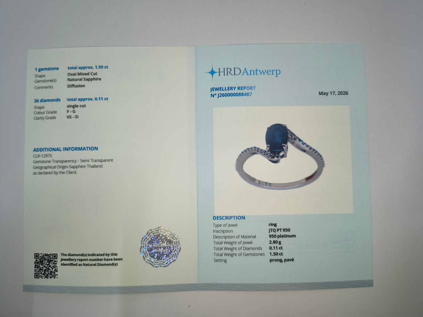 2.48 Ct Oval Mixed Cut Natural Sapphire 950 Platinum Ring