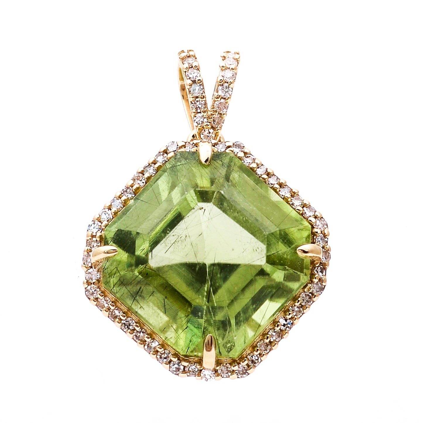 8.02 Ct Octagon Natural Eridot 14K Gold Pendant