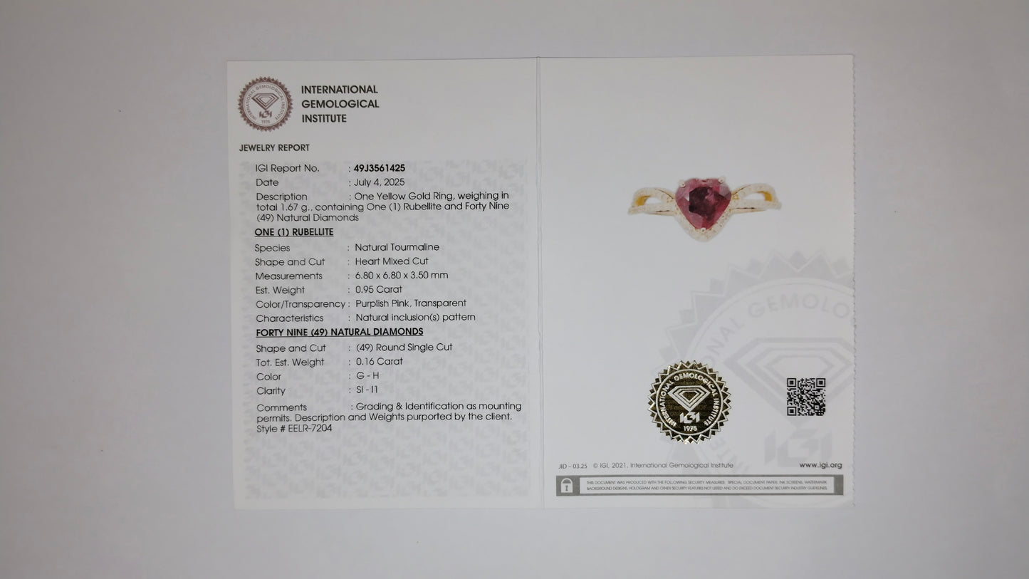 1.11 Ct Heart Mixed Cut Natural Tourmaline 14K Gold Ring