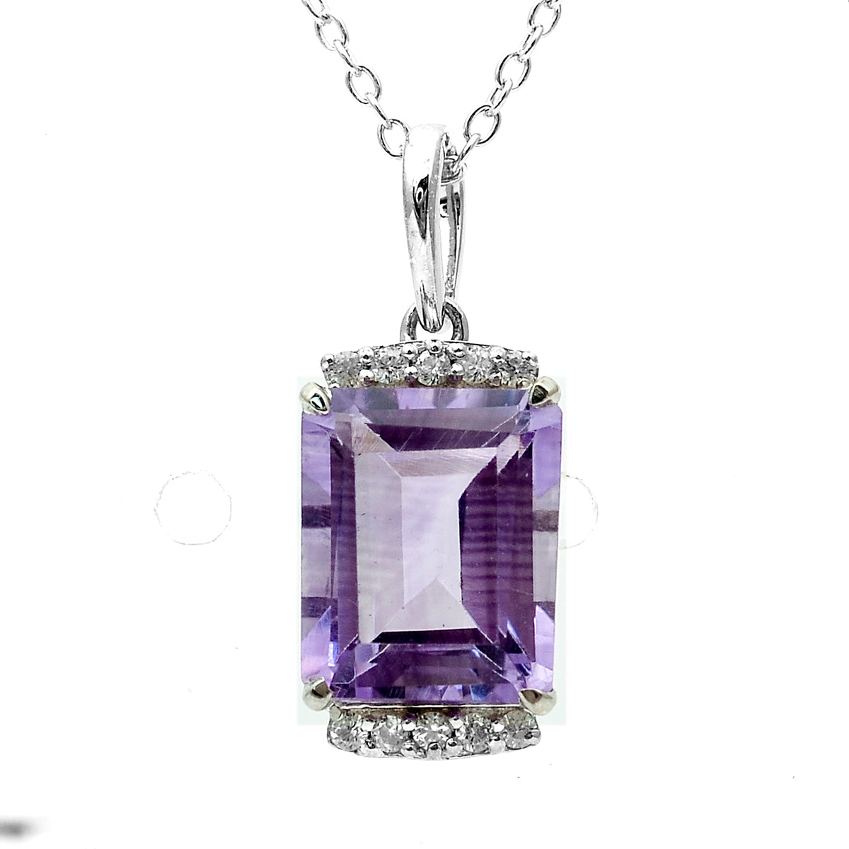 3.26 Ct Octagon Amethyst, White Zircon 925 Sterling Silver Pendant